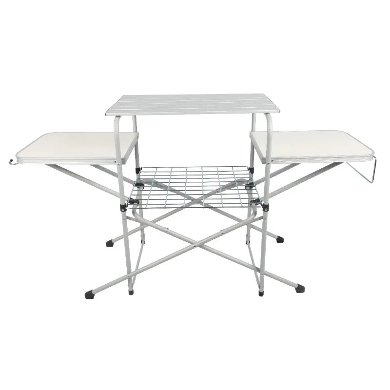Camp Table Camp Kitchen Cooking Stand with Three Table Tops Portable Folding BBQ Camping Table Aluminum Alloy Picnic